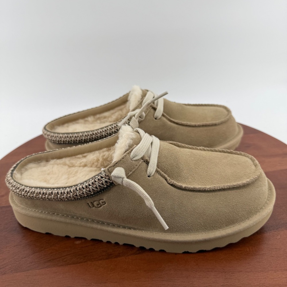 UGG Tasman Cali Wave Slipper Chestnut Tan Suede Shearling Big Kid 6 Women 7 EU38
